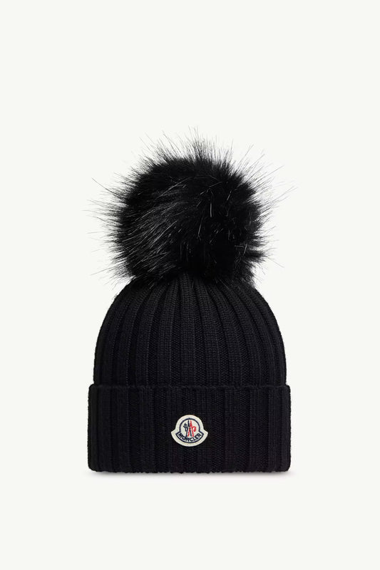 MC Wool Beanie with Faux Fur Pom Pom